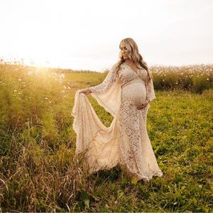 Lace Maternity Maxi Dress in Cream